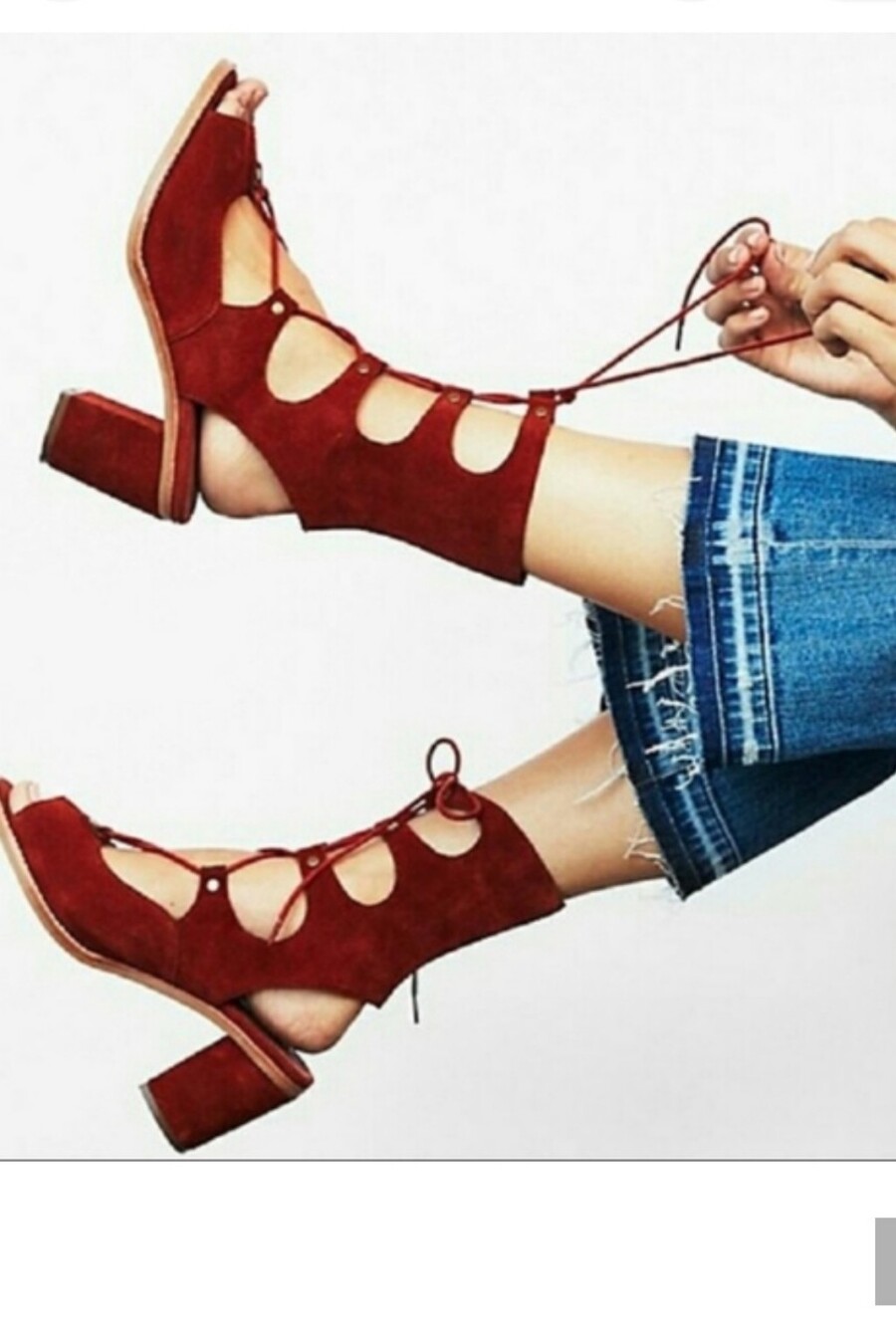 Jeffrey Campbell Lola Lace-Up Block Heel Sandals in RUST Suede